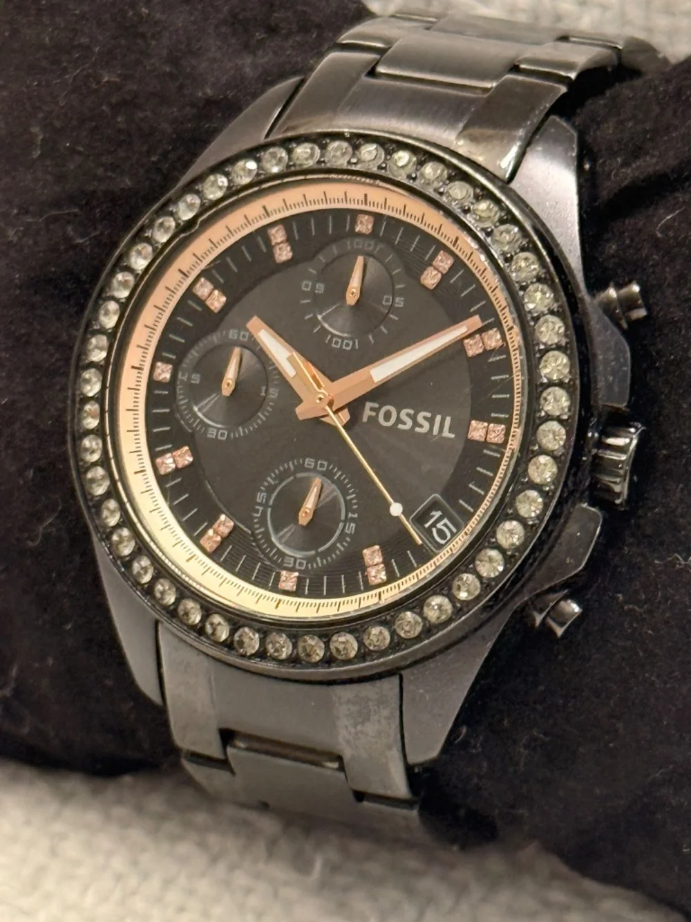 Fossil Black And Gold Stainless Steel Link Wrist Watch #12